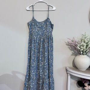 Blue Floral Spaghetti-Strap Maxi Dress